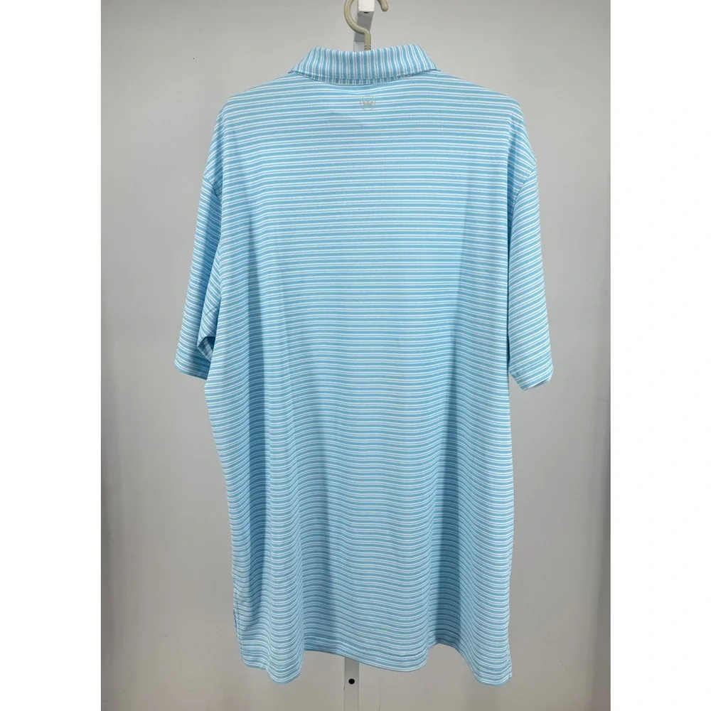Peter Millar Dellroy Performance Mesh Polo Shirt Mens XL Maya Blue Striped NWT